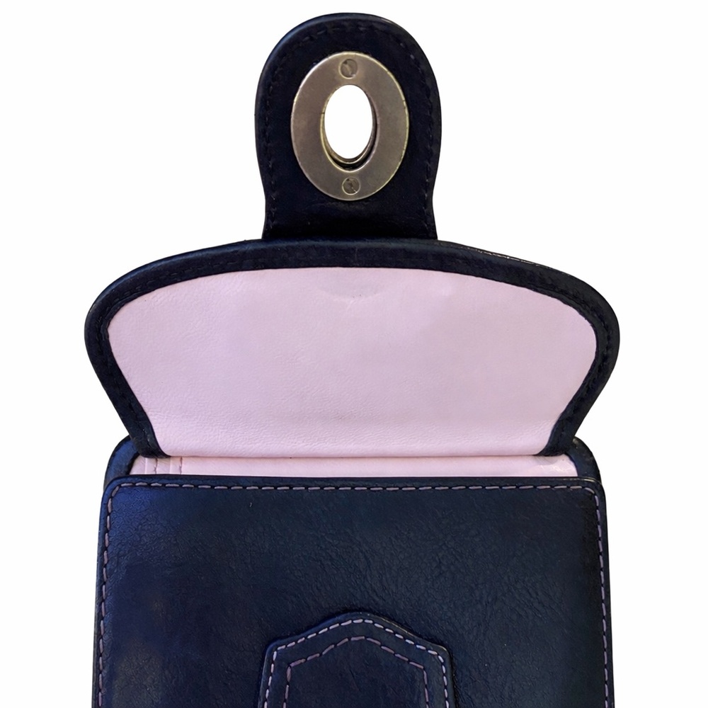 Coach Legacy Black Leather Kiss Lock Wallet – Striped Lining - Picture 3 of 4